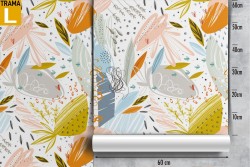 Wallpaper nature stylized leaves and flowers.