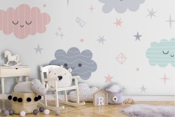 Carta da Parati bambini pattern nuvole smile.