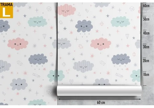 Children's wallpaper pattern with smiling clouds. 2