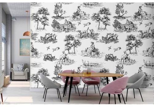 Wallpaper nature decorations countryside animals and trees.