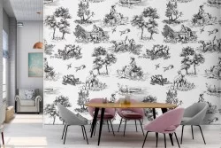 Carta da Parati natura decorazioni campagna animali e alberi.