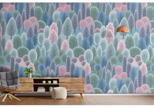 Abstract nature wallpaper vintage trees pattern.