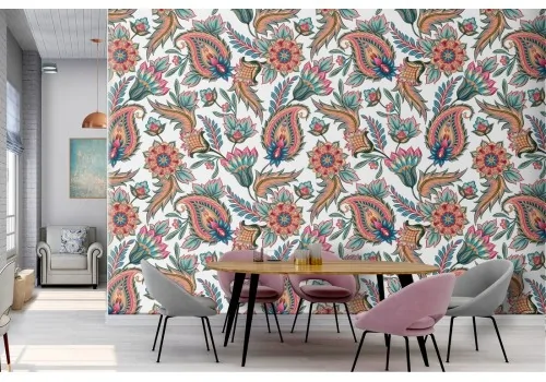 Vintage wallpaper with flowers and leaves classic pattern.