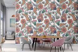 Vintage wallpaper with classic flowers and leaves pattern.