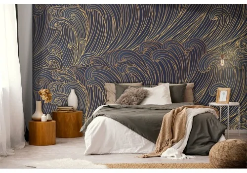 Wallpaper pattern with stylized oriental waves.