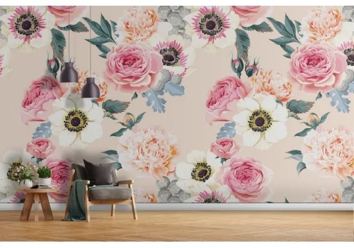 Carta da Parati decorazione fiori rosa natura.