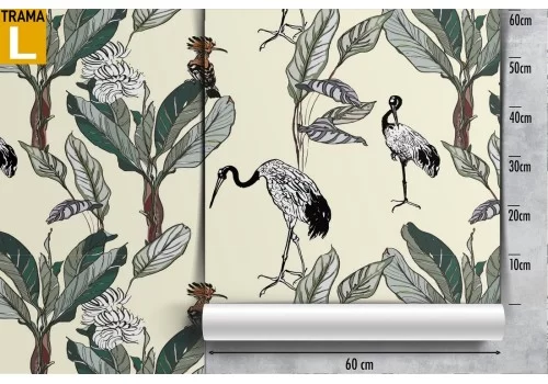 Carta da Parati natura animali aironi e foglie. 2