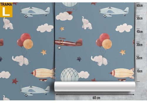 Children's wallpaper with hot air balloons and airplanes pattern. 2