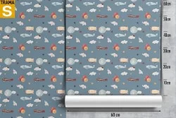Children's Wallpaper Rockets Airplanes Hot Air Balloons Decorations and Patterns