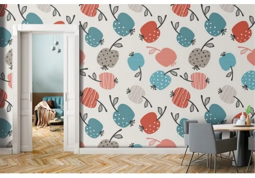 Carta da Parati pattern mele stilizzate frutta.