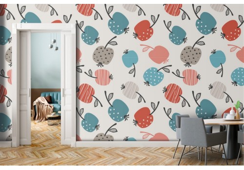 Wallpaper pattern stylized apples fruit.