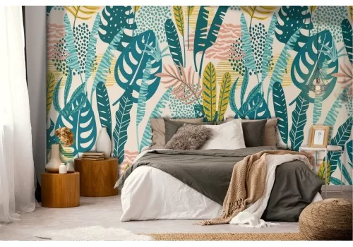Carta da Parati pattern natura foglie tropicali stilizzate.