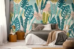 Carta da Parati pattern natura foglie tropicali stilizzate.