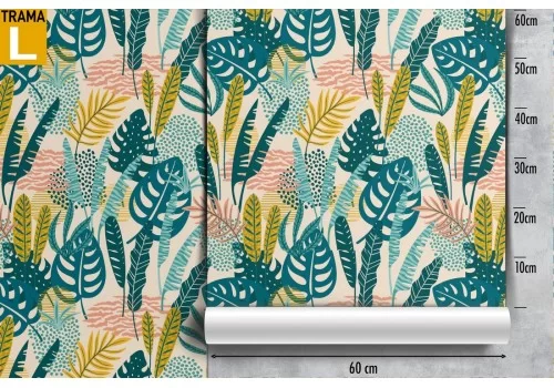 Carta da Parati pattern natura foglie tropicali stilizzate. 2