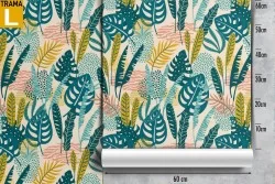 Carta da Parati pattern natura foglie tropicali stilizzate.