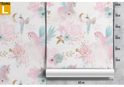 Carta da Parati bambini decorazione unicorni e fiori. 2