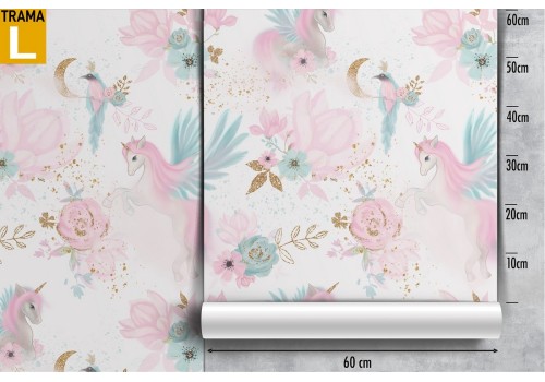Children's wallpaper decoration unicorns and flowers. 2