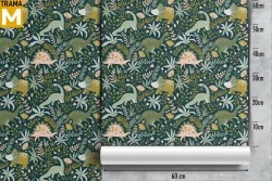 Wallpaper Animals Birds Decorations and Leaves Pattern