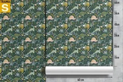 Children's Wallpaper Flora and Fauna Animals Birds Decorations and Leaves Pattern
