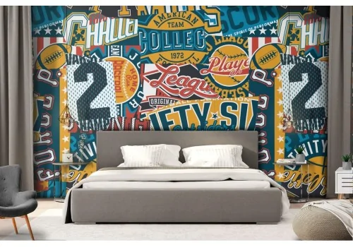 Basketball team patterned wallpaper.