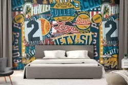 Carta da Parati pattern Basket scritte squadre.