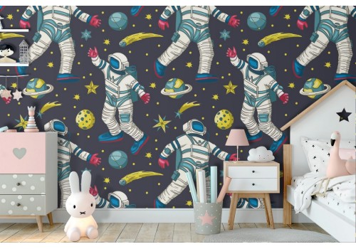 Carta da Parati bambini pattern astronauta nello spazio.