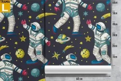 Children's wallpaper pattern astronaut in space.