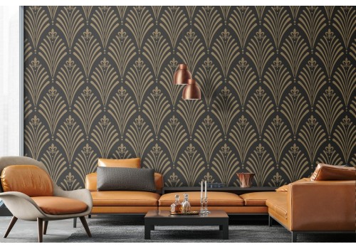 Art Deco wallpaper with stylized leaf decoration.