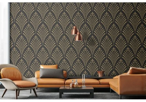Art Deco wallpaper decoration with stylized leaves.