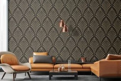 Art Deco wallpaper with stylized leaf decoration.