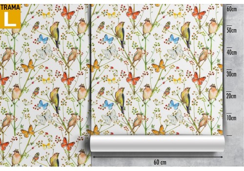 Carta da Parati natura pattern farfalle e uccellini. 2