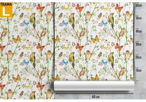 Carta da Parati natura pattern farfalle e uccellini. 2