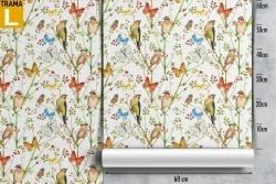 Wallpaper nature pattern with butterflies and little birds.