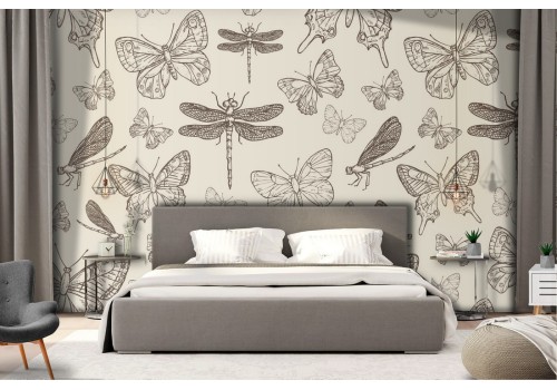 Wallpaper pattern butterflies and dragonflies.