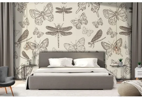 Wallpaper pattern with butterflies and dragonflies.