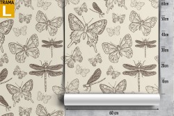 Carta da Parati pattern farfalle e libellule.