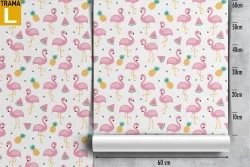 Children's wallpaper decoration pink flamingos.