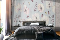 Carta da Parati natura decorazione fiori bianchi.