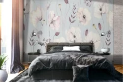 Carta da Parati natura decorazione fiori bianchi.