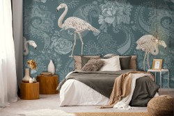 Carta da Parati fenicotteri pattern fantasia natura.