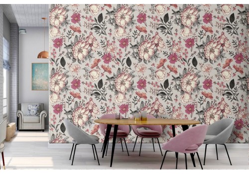 Wallpaper with '50s nature flower pattern.