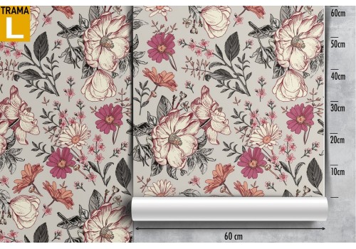 Wallpaper with '50s nature flower pattern. 2