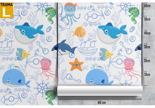 Kids wallpaper stylized animals fish. 2