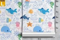 Carta da Parati bambini animali pesci stilizzati.
