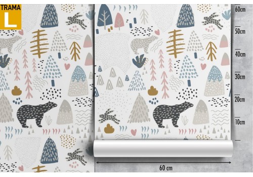 Stylized winter forest animals wallpaper for children. 2