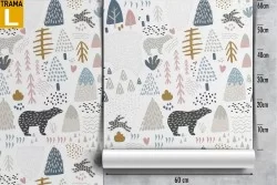 Stylized winter forest animals wallpaper for children.