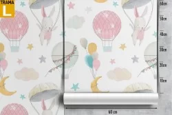 Children's wallpaper pink hot air balloons decoration.
