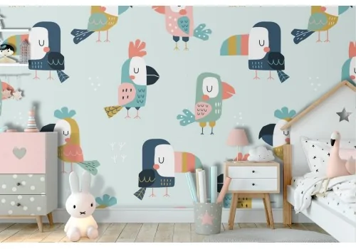 Children's wallpaper with parrot animal pattern.