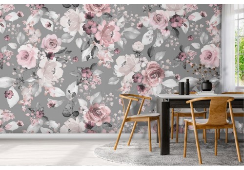 Carta da Parati fiori rosa e bianchi pattern vintage.