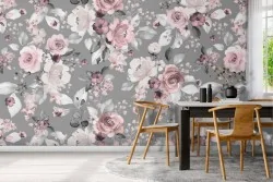 Pink and white flowers vintage pattern wallpaper.